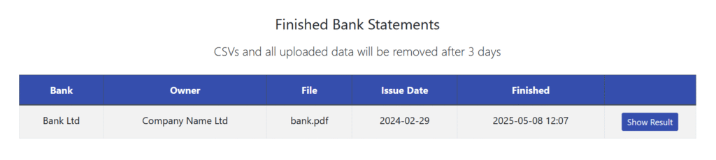Bank Statement in CSV