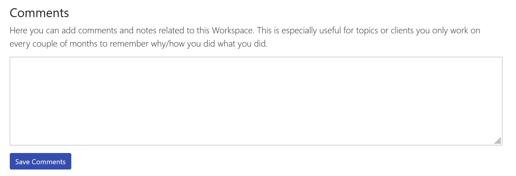 Workspace Comments Workspace Comments